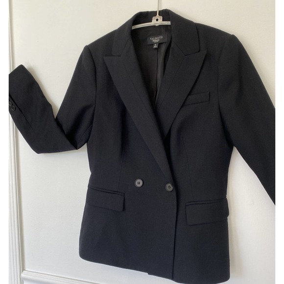 Talbots Blazer Jacket Women 2 Petite Black Wool Double Breasted Gold Button VTG - Picture 4 of 12